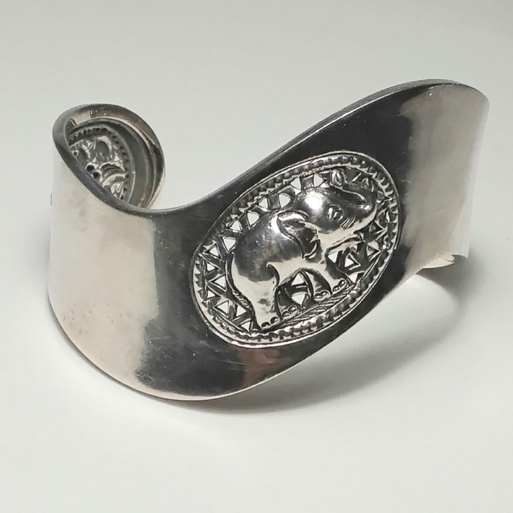 Sterling 925 Chunky Elephant Cuff Bracelet